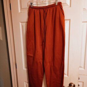 Womens Jennifer Lauren Burnt Orange Sweatpants, L, Hi Rise, Wide Leg, New